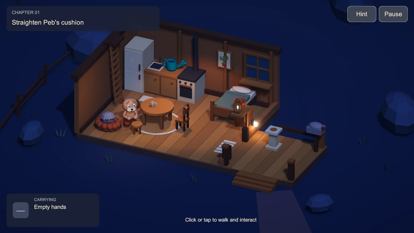 Actual cutaway cottage with Pip, Peb, kitchen and porch