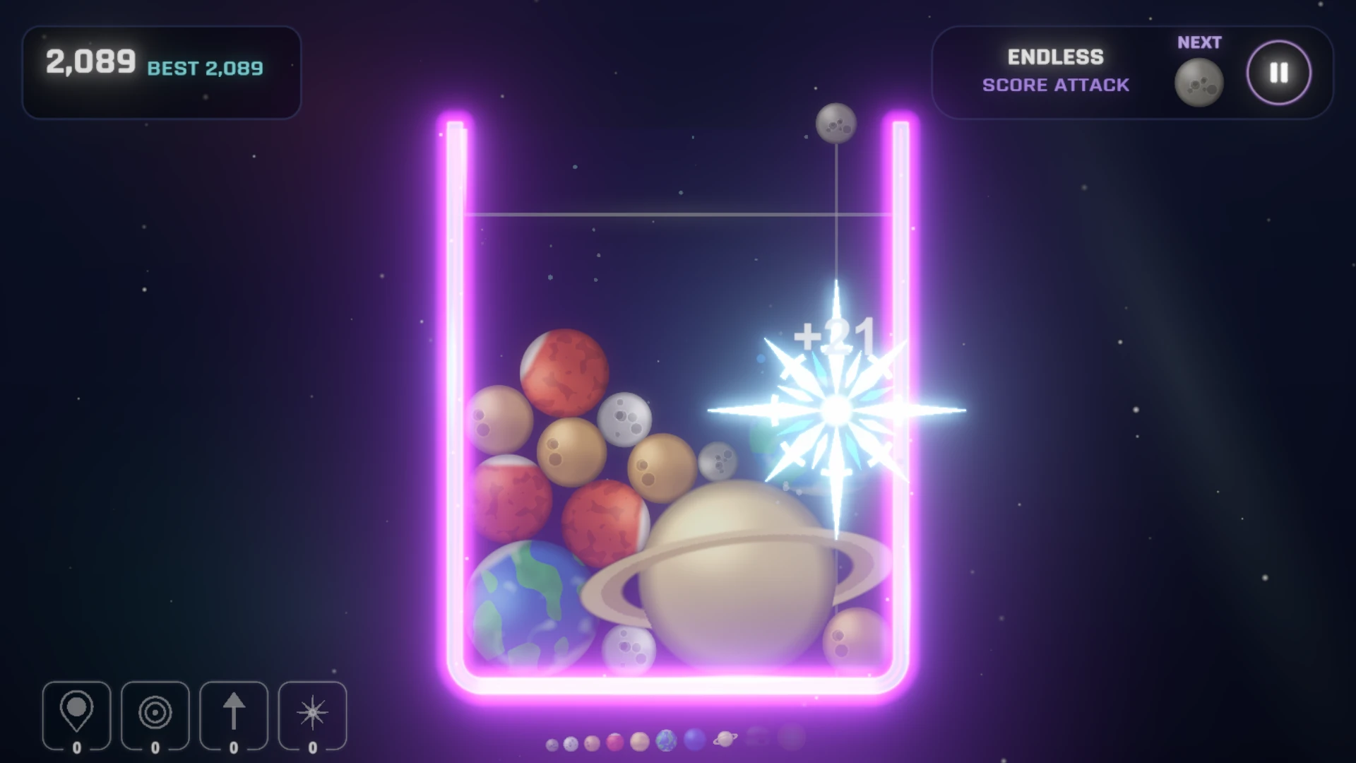 Actual Quantum Merge gameplay with planets in the vessel