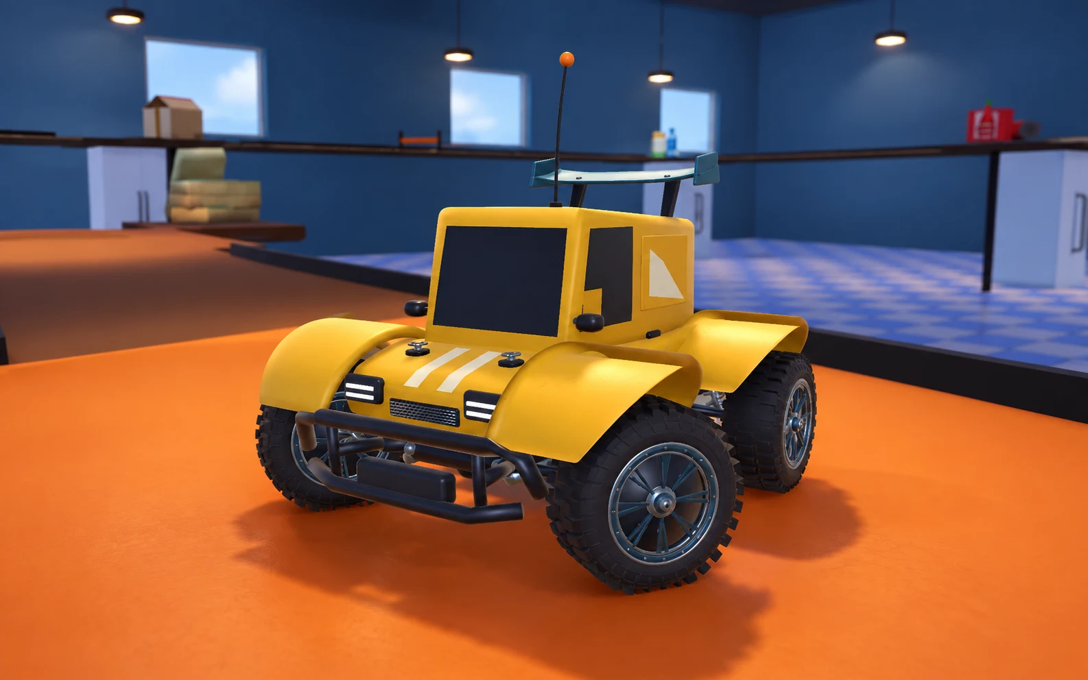 Nomad promotional portrait in the workshop level