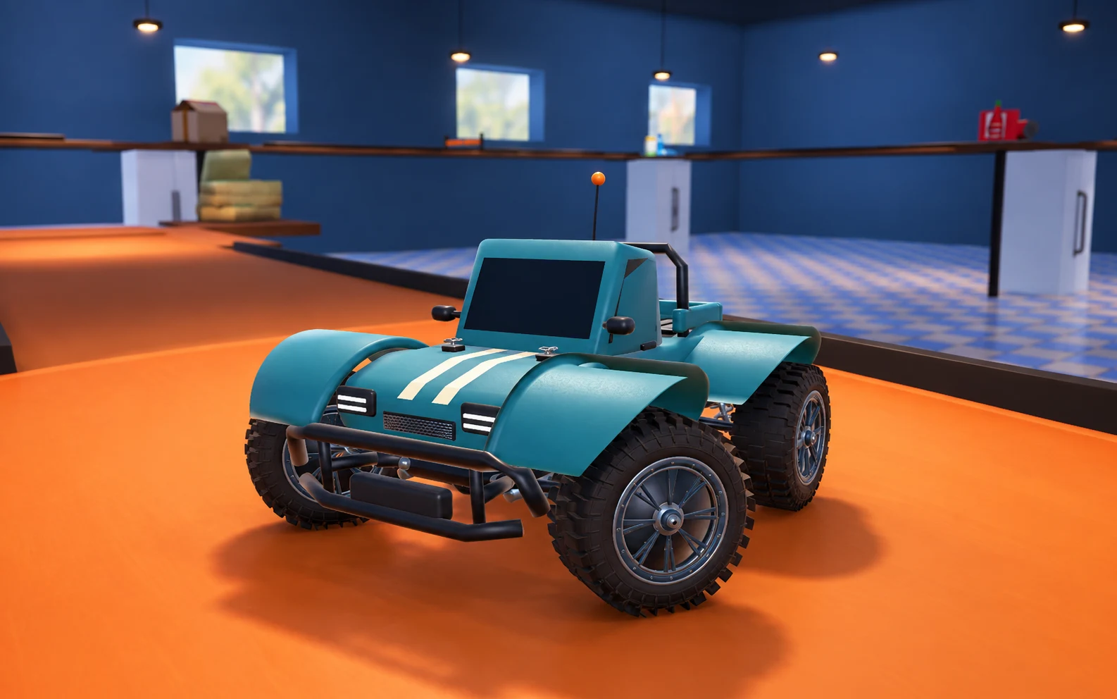 Overland promotional portrait in the workshop level