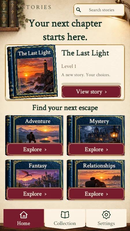 Actual Our Secret Ending game interface with book covers and genre selection